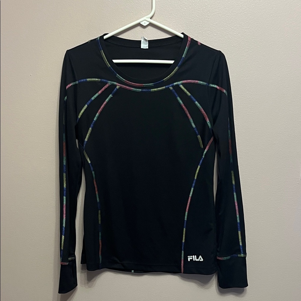 Fila Women's Multicolor Accented Black Long Sleeve Workout Shirt